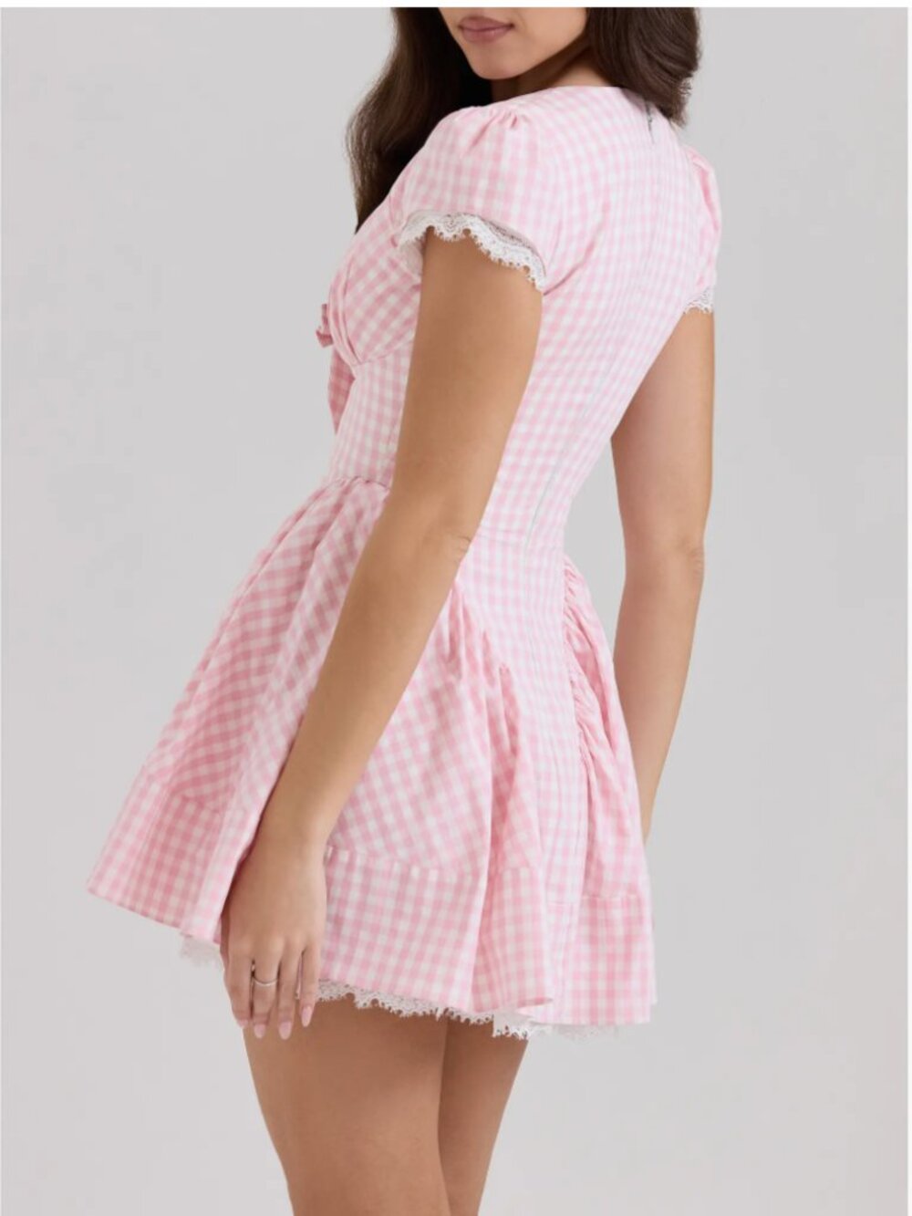 House of CB Emiliana Pink Gingham Cotton Mini Dress Size M Regular Length NWT - Picture 11 of 13
